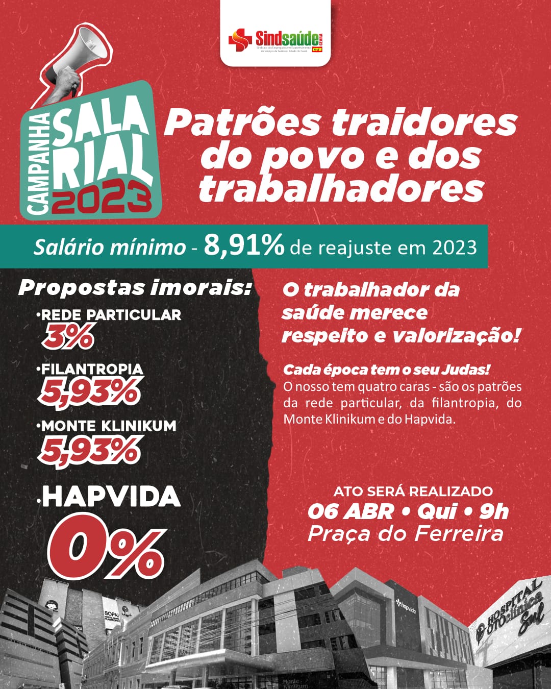 Sindsaúde-CE critica propostas ‘imorais’ dos patrões